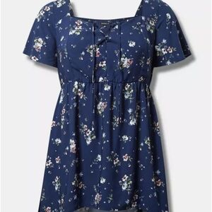Women’s Navy Floral Square-Neck Top